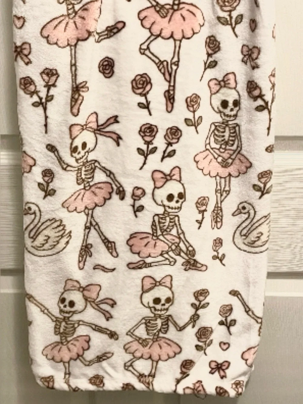 Halloween Plush Throw Blanket - Pink Ballet Skeletons 50”x70”